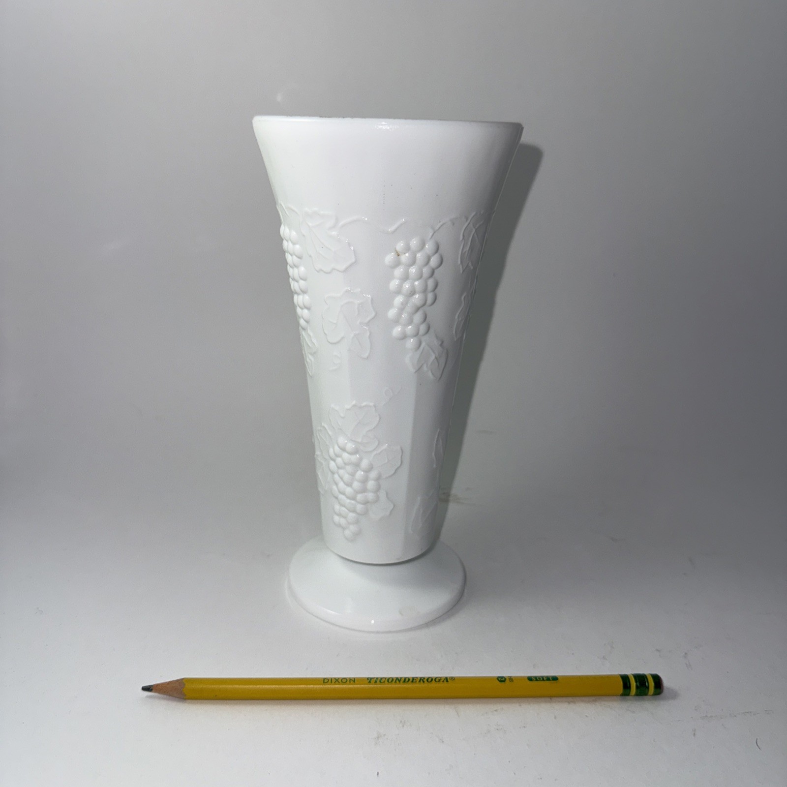 Vintage Milk Glass Vase Grape Pattern