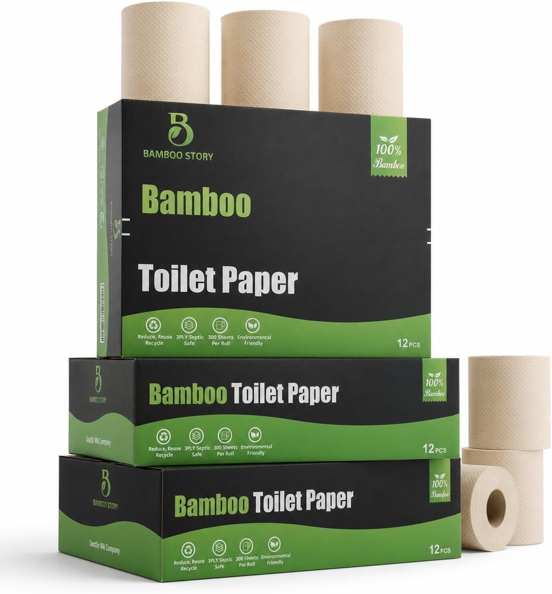 Bamboo Story Unbleached Bamboo Toilet Paper 3-Ply Septic Safe Sustainable Tissue Bamboo Story Unbleached Bamboo Toilet Paper 3-Ply Septic Safe Sustainable Tissue
