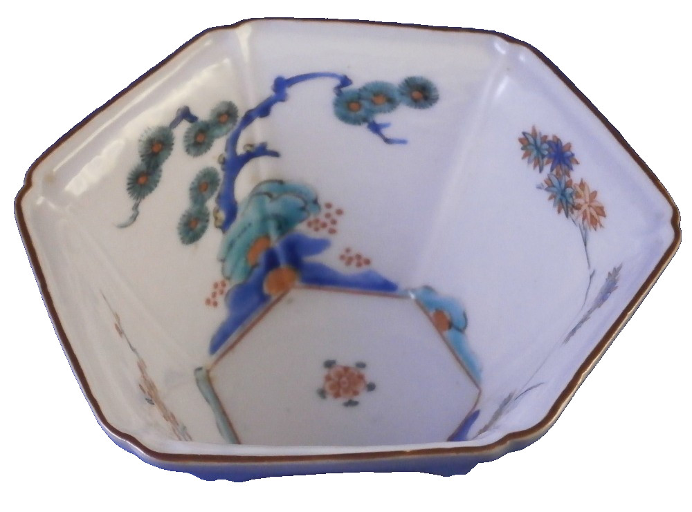 Antique 17thC Japanese Porcelain Arita Kakiemon Hexagonal Bowl Dish Japan #2