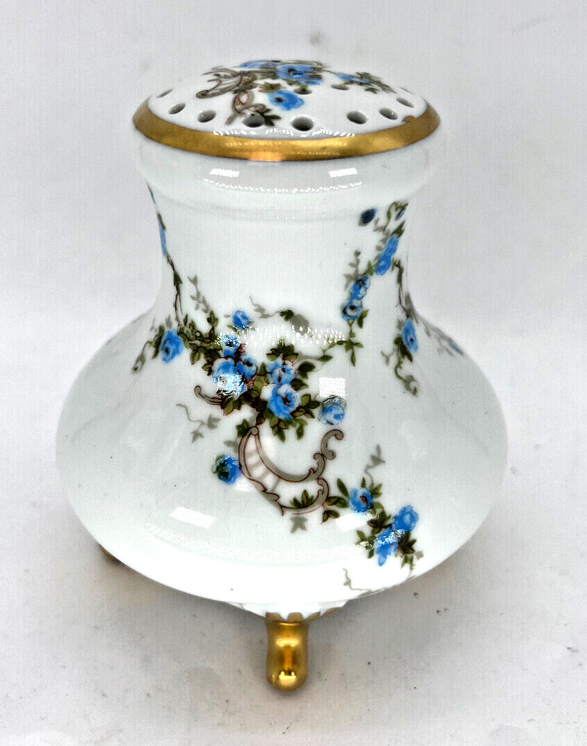  Hat Pin Porcelain Holder Laundry Shaker Potpourri Gold Rim floral