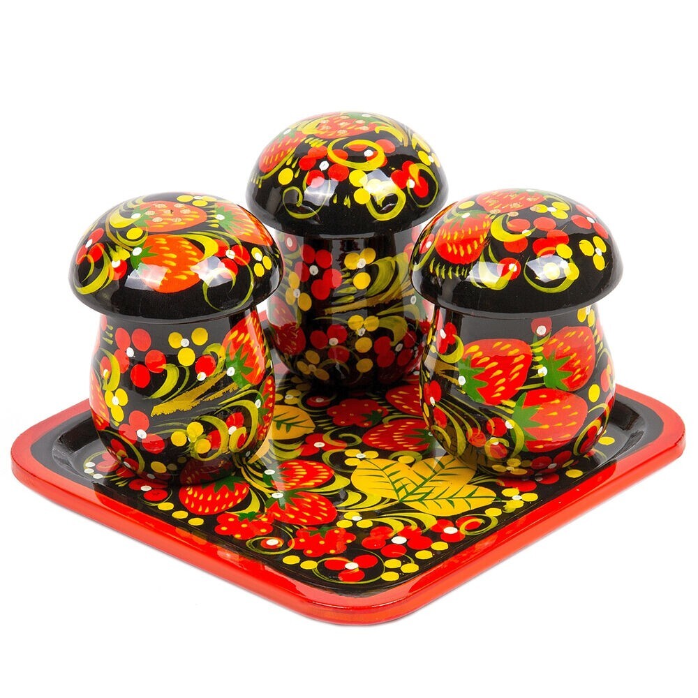 4-pc Khokhloma Wooden Spice Set Salt and Pepper Shaker Set 5.7\
