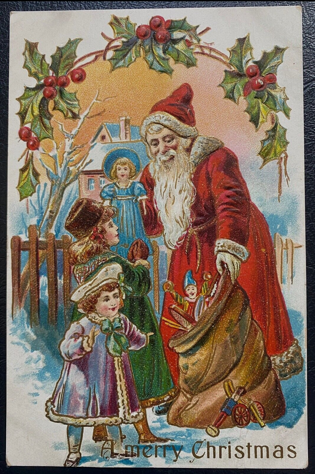Santa Claus  With Victorian Children~Doll~Toys~Antique Christmas~Postcard~k346