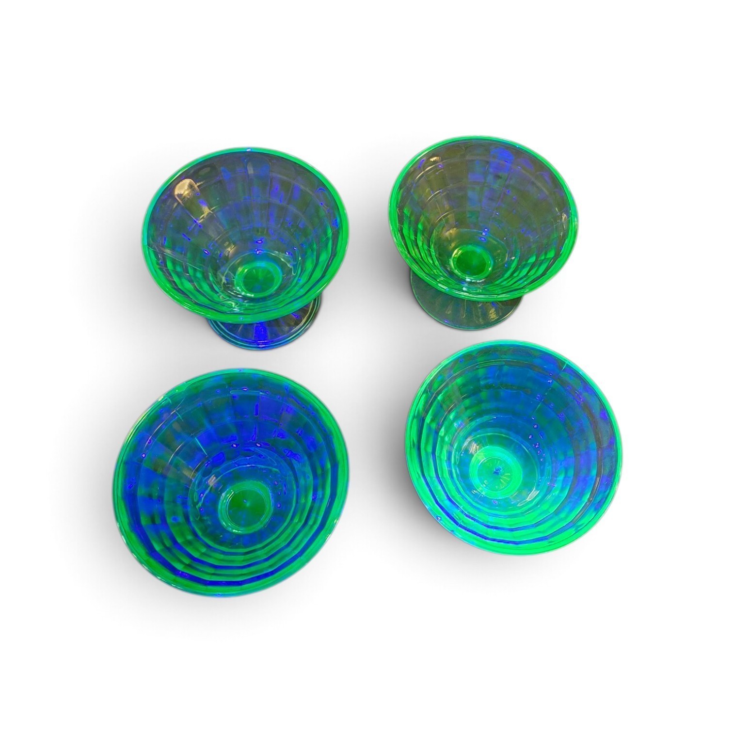 Antique Anchor Hocking Green Depression Block Optic Pattern Sherbert Cups (4) Antique Anchor Hocking Green Depression Block Optic Pattern Sherbert Cups (4)