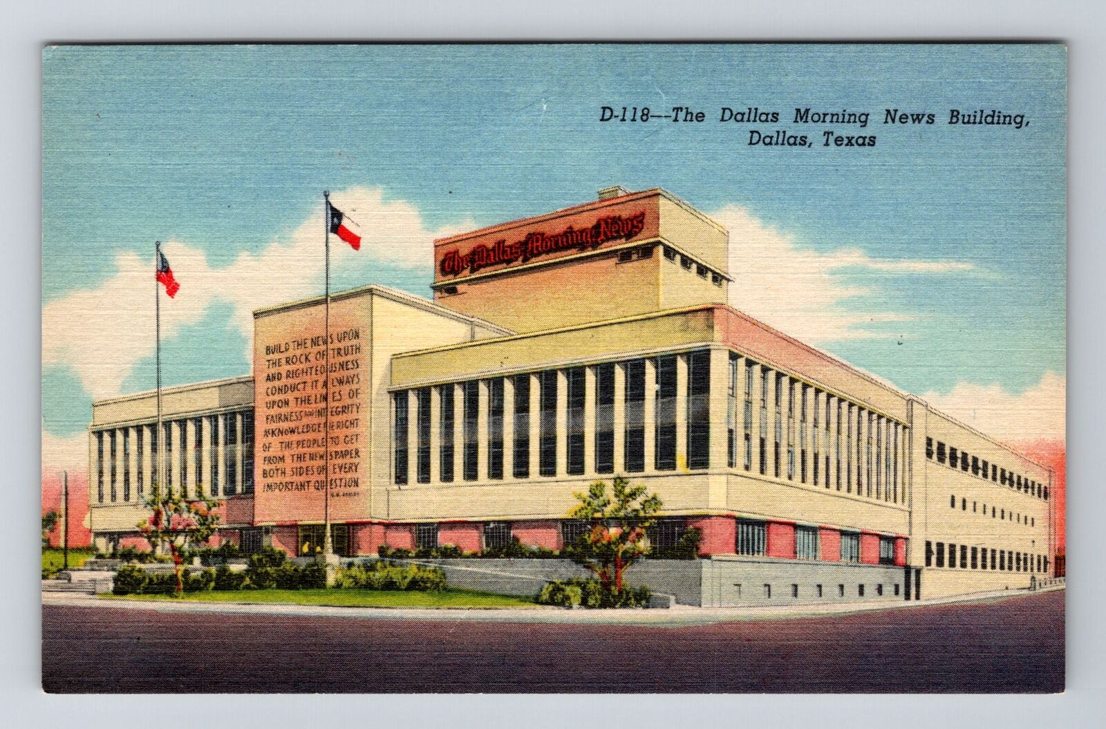 Dallas TX-Texas, The Dallas Morning News Building Vintage Souvenir Postcard