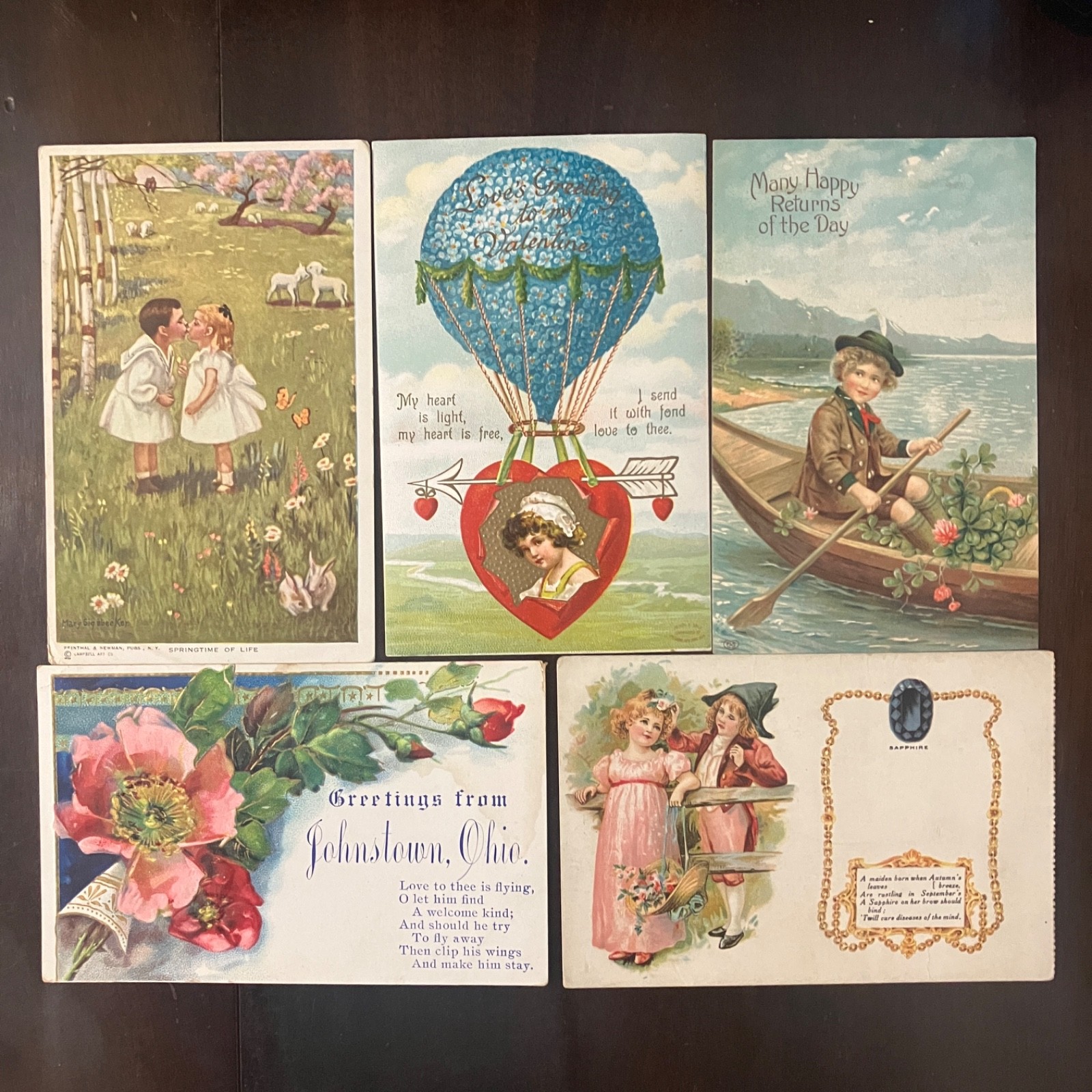 Lot of 5 Antique Valentine's & Greetings Postcards 1900s 1910s edwardian
