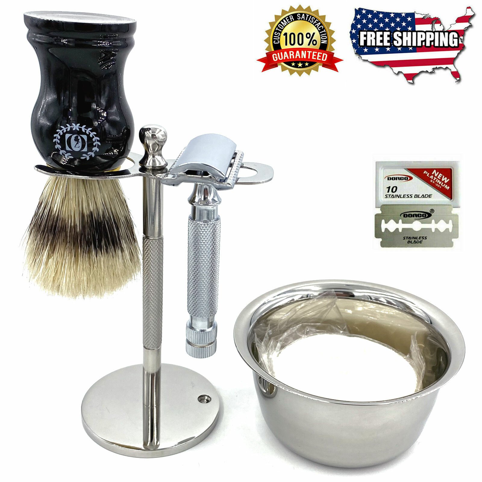 CLASSIC DOUBLE EDGE SAFETY RAZOR SHAVING GIFT SET FOR MEN\'S WET SHAVE 5 PC KIT