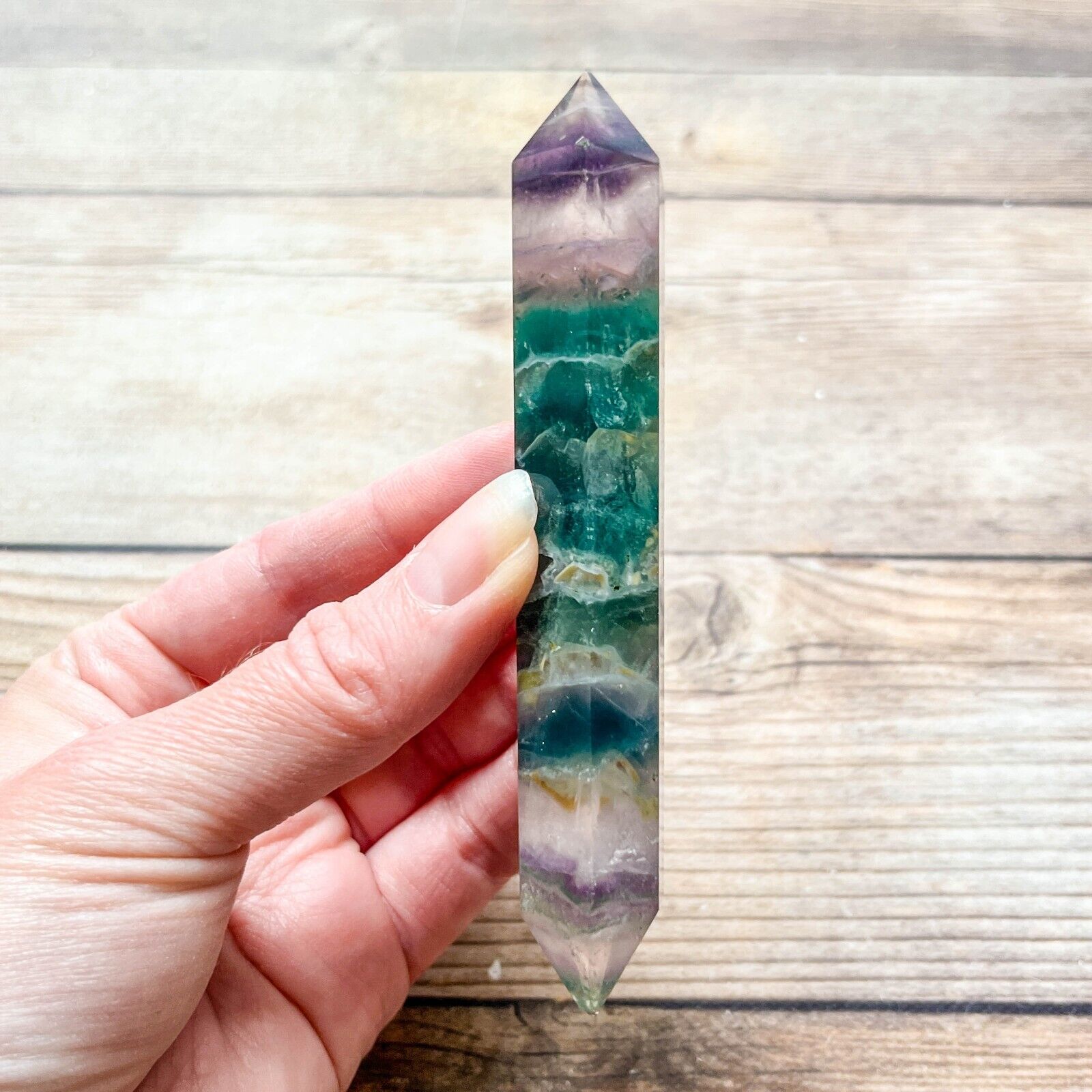 Fluorite Double Terminated Wand Crystal Two Points 80 g
