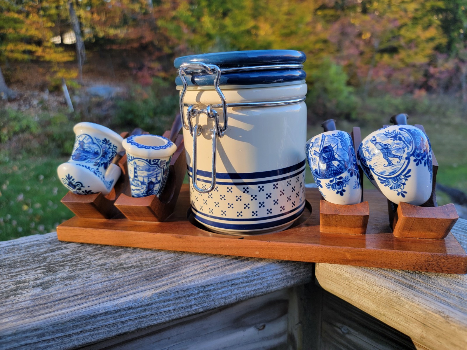 Vintage Zenith Gouda Holland Pipe Set 1980s Kerstmis Delft Wood Rack Humidor