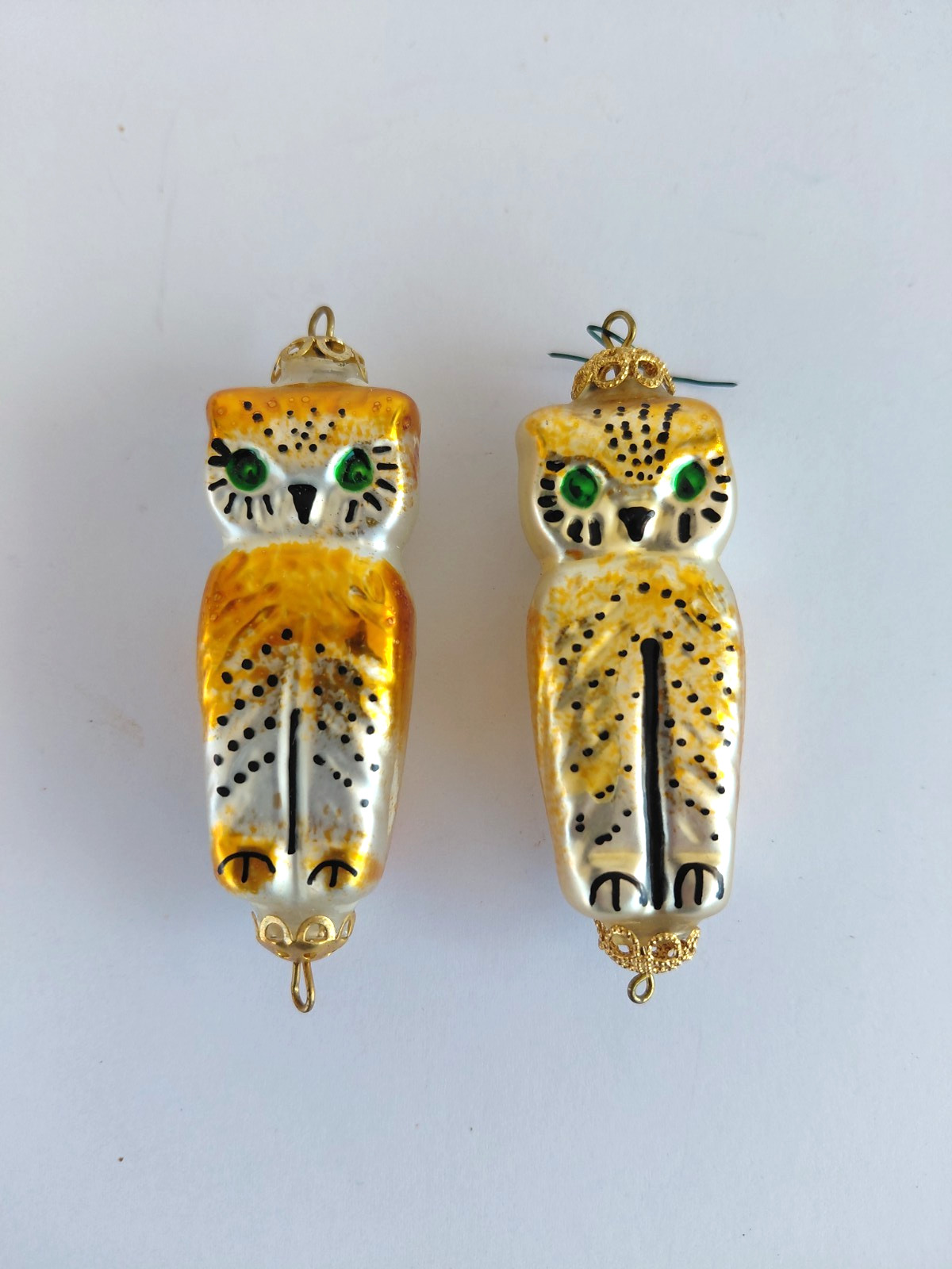 Vintage Snow Owl Gold Blown Glass Christmas Ornament 2.5\
