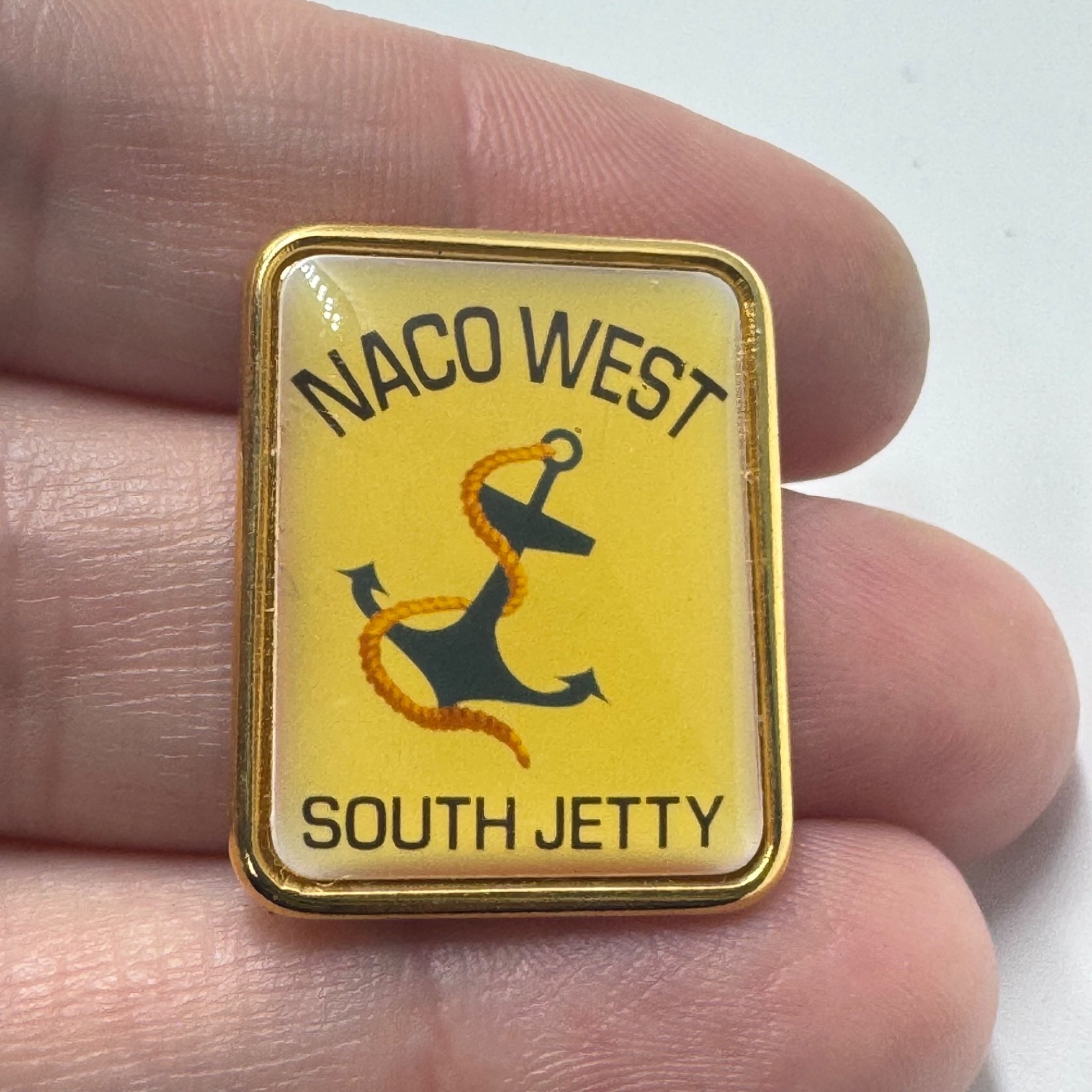 Naco West South Jetty Anchor Logo Lapel Pin Gold Tone Oregon Souvenir Vintage Naco West South Jetty Anchor Logo Lapel Pin Gold Tone Oregon Souvenir Vintage