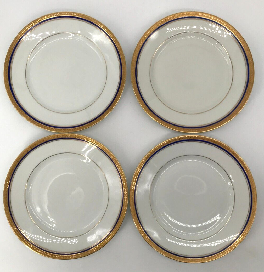 Rivoli by Jean Boyer Limoges Cobalt Band 4 Luncheon Plates 8 5/8\