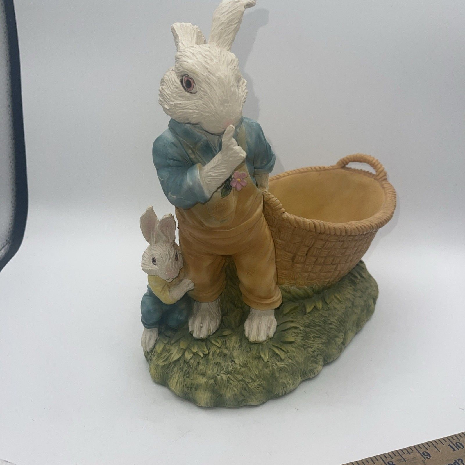 Vintage Chrisdon Bunny Rabbit w/Child & Easter Basket Resin Figurine RARE 10.5”