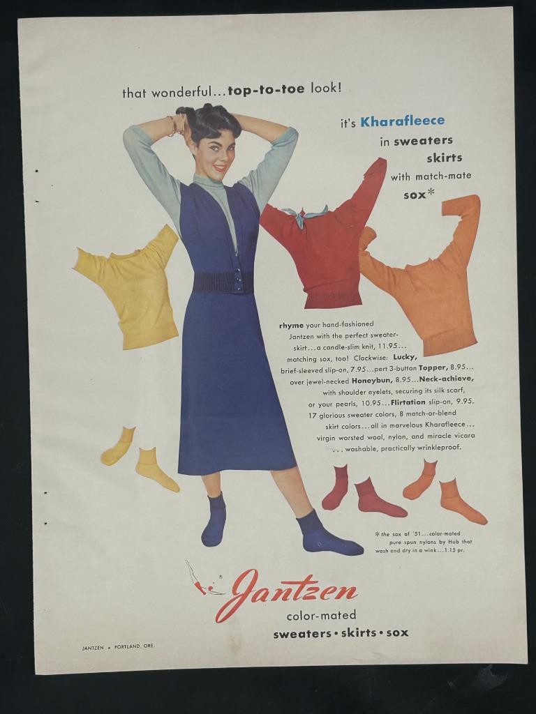 Magazine Ad - 1951 - Jantzen Sweaters, Skirts & Sox
