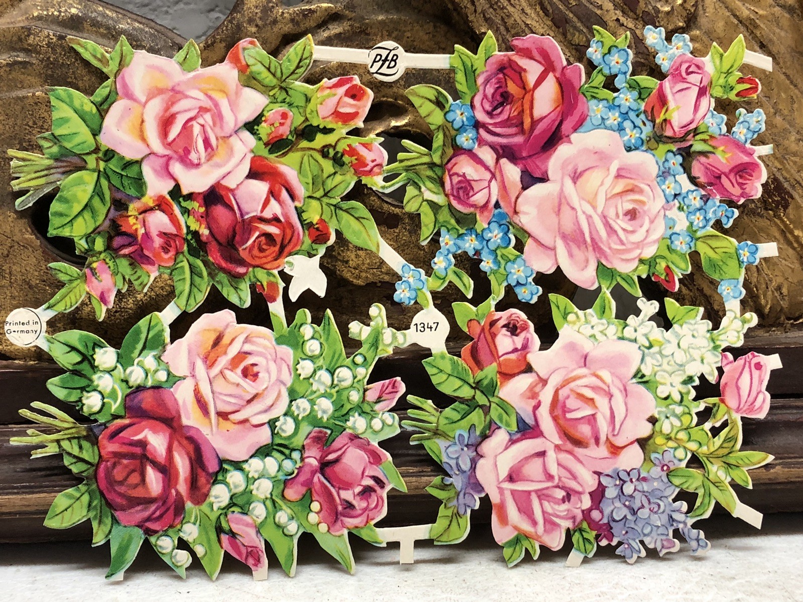 Embossed Die Cut Floral w/ Roses Arrangement by PZB #1347 Scrap L13