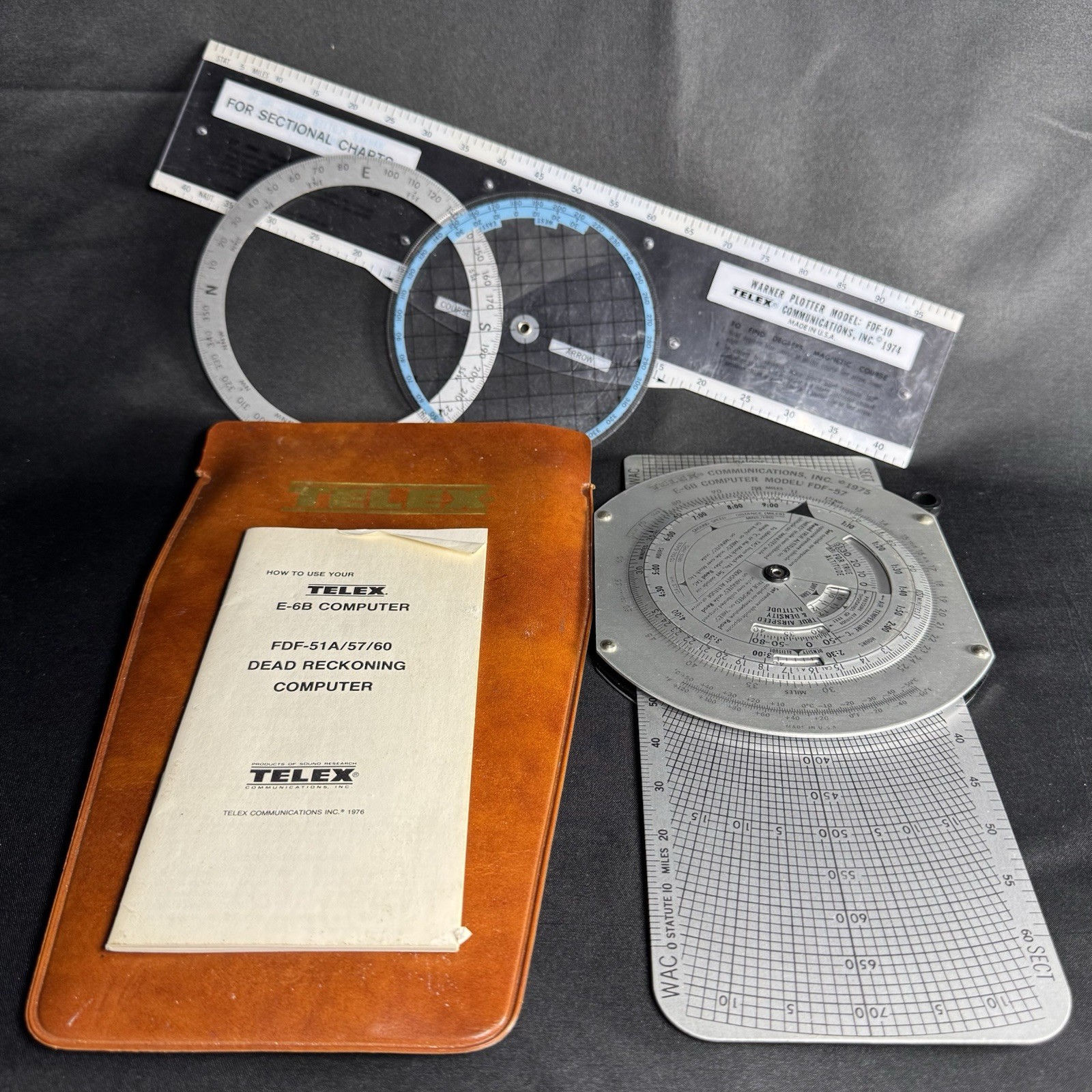 Vintage Telex E-6B Dead Reckoning Computer & Warner Plotter FDF-10