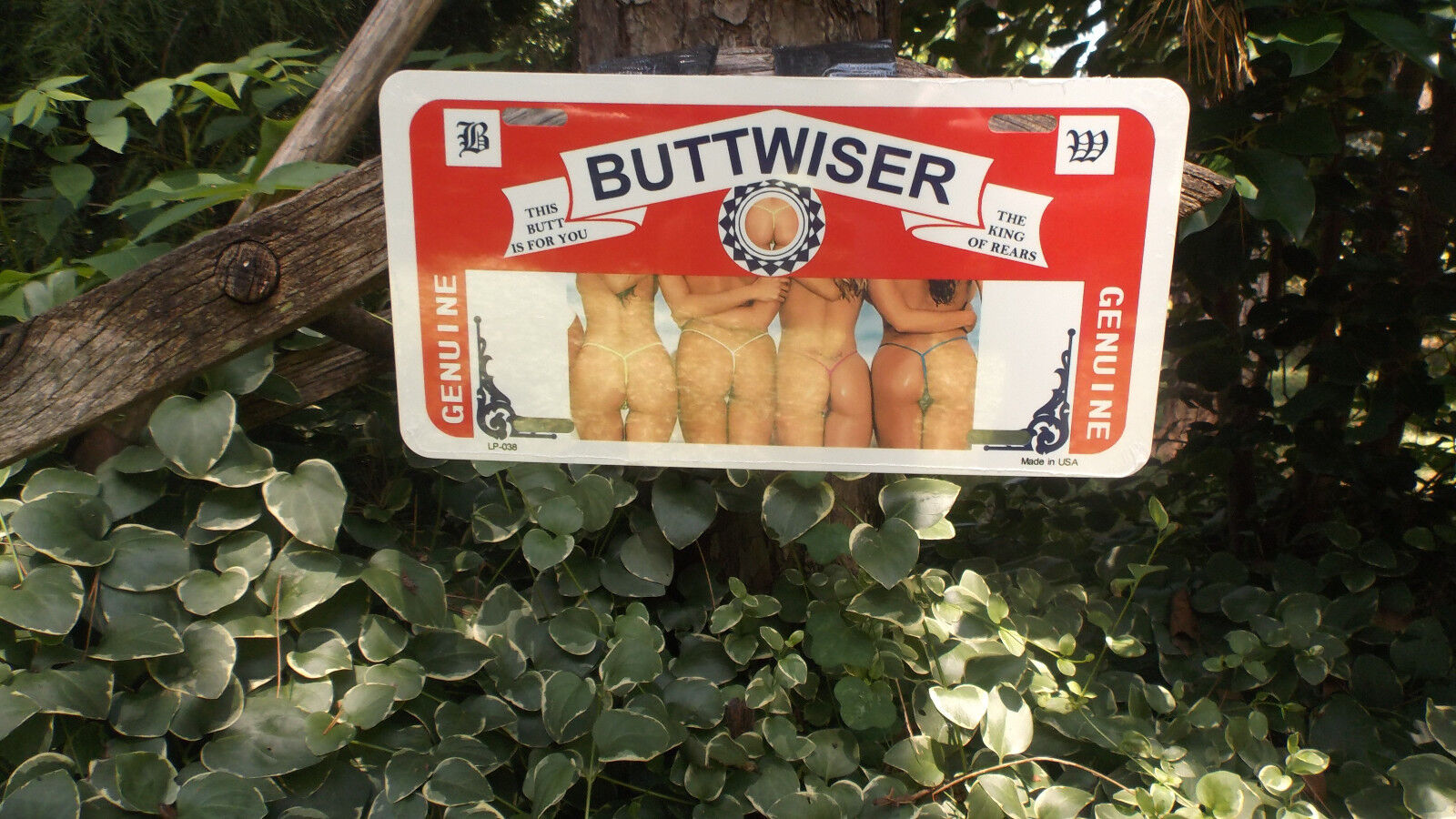 BUTTWISER GIRLS IN THONGS ADVERTISING LICENSE TAG PLATE SIGN MAN CAVE SIGN NEW