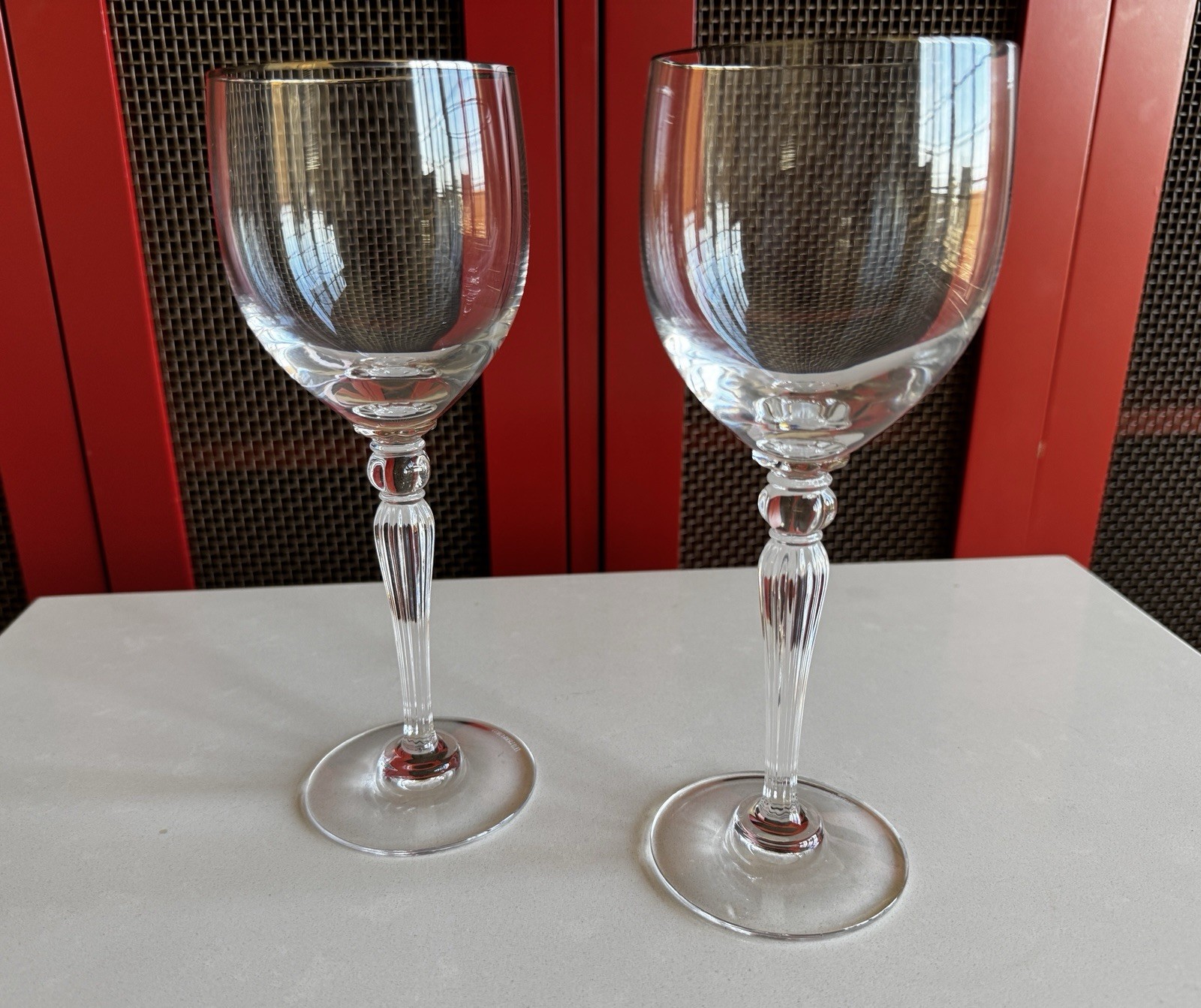 Pair Waterford Crystal Carleton Platinum Goblets (pair of wine glasses)