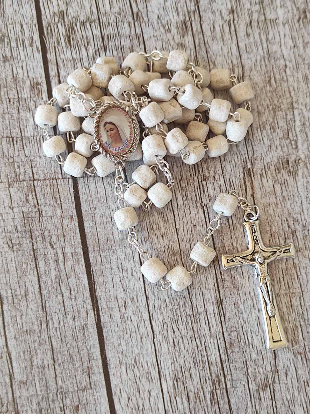 Stone Medjugorje Apparition Hill Rosary Handmade +Holy Gift Card