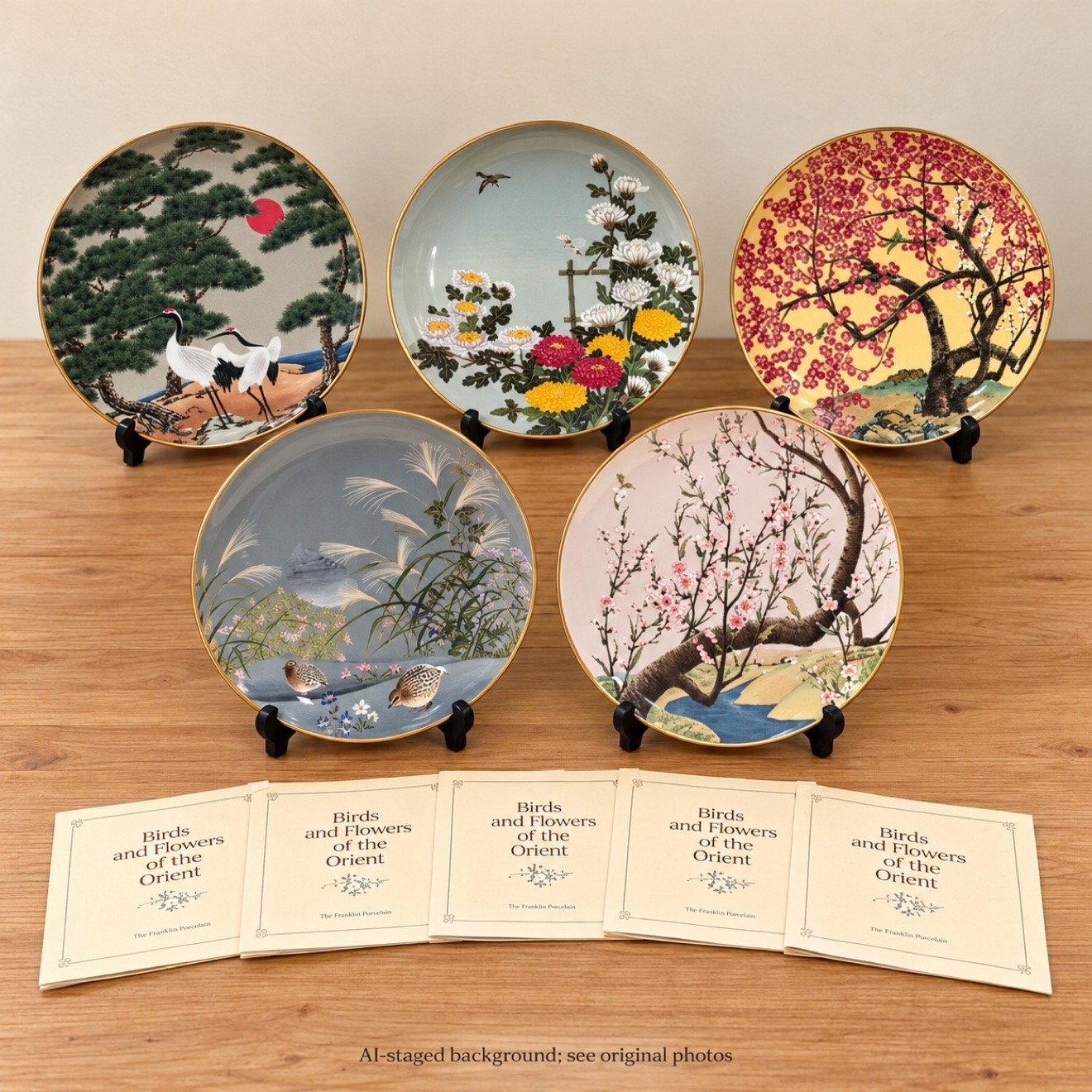 Vintage Franklin Porcelain Birds & Flowers Collector Plates - 5 Plates + Papers Vintage Franklin Porcelain Birds & Flowers Collector Plates - 5 Plates + Papers