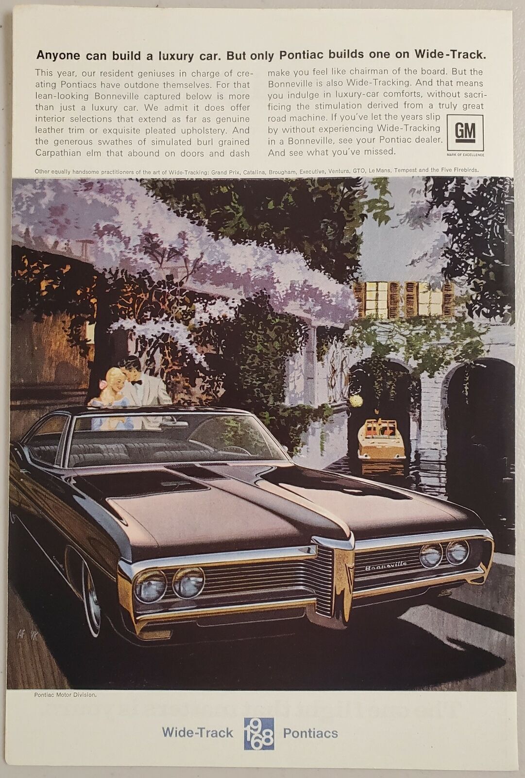1968 Print Ad Pontiac Bonneville Wide-Track Cars Boat in Canal
