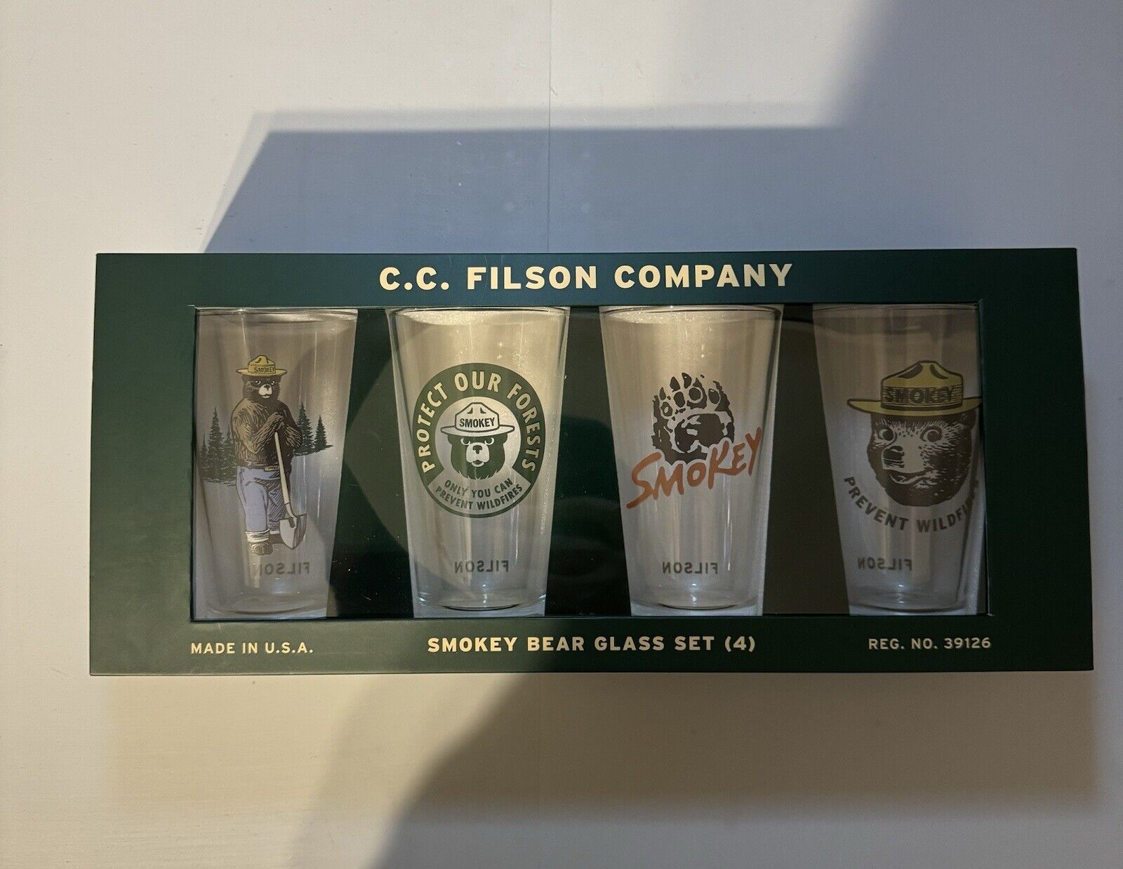 Filson Smokey Bear Glass Set REG. NO. 39126