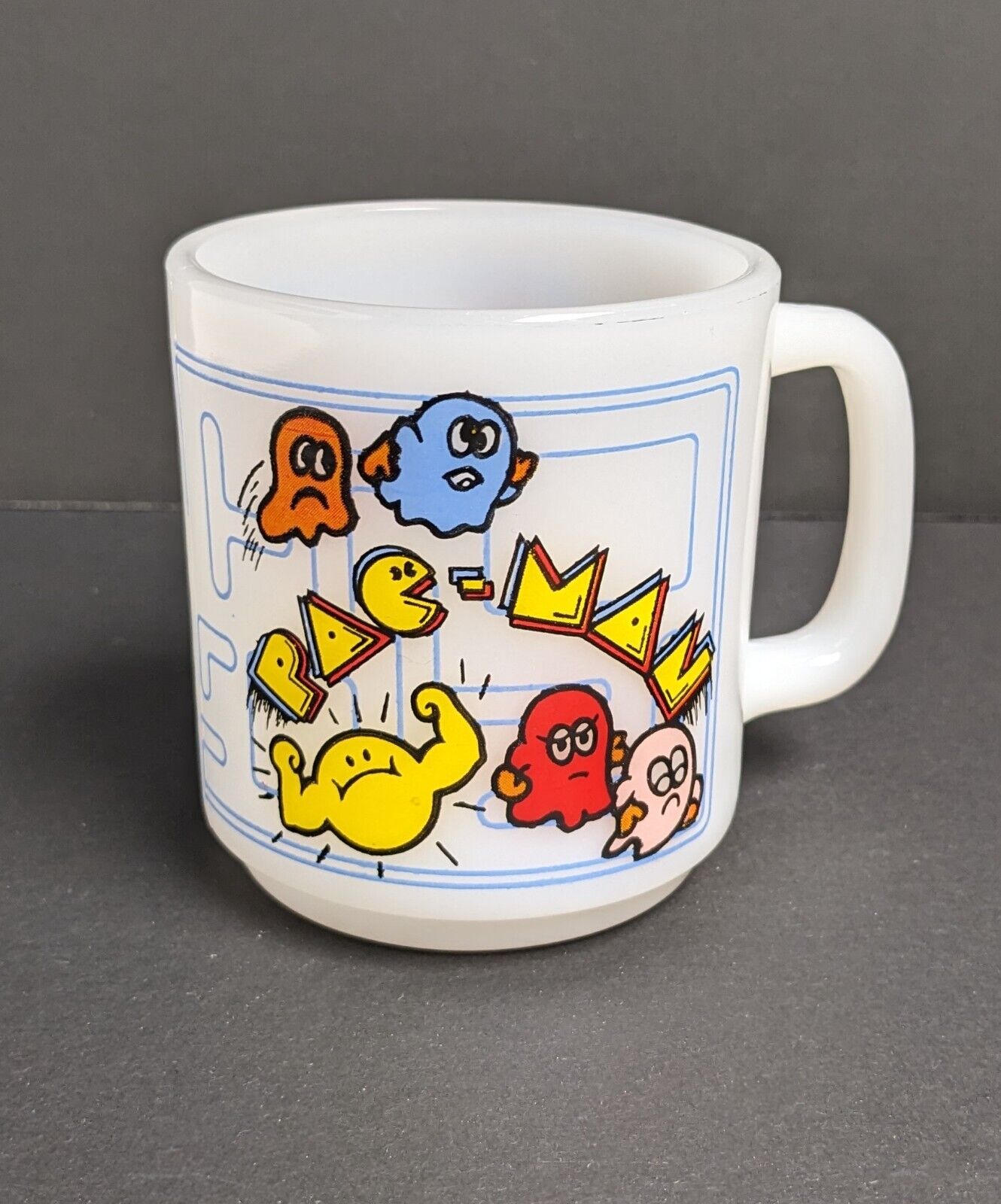 Vintage Glasbake Pac-Man Milk Glass Mug Cup Midway Mfg USA 1980s
