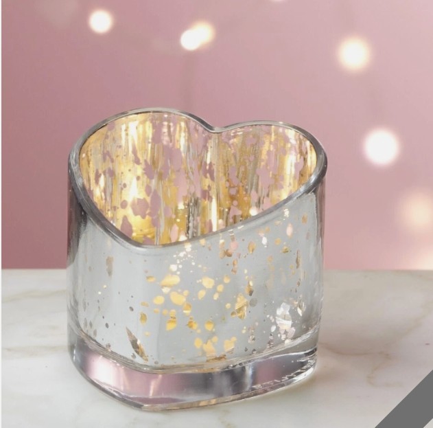 Partylite Warm Hearts Glass Antiqued Silver Tealight Holder P91447 New in box