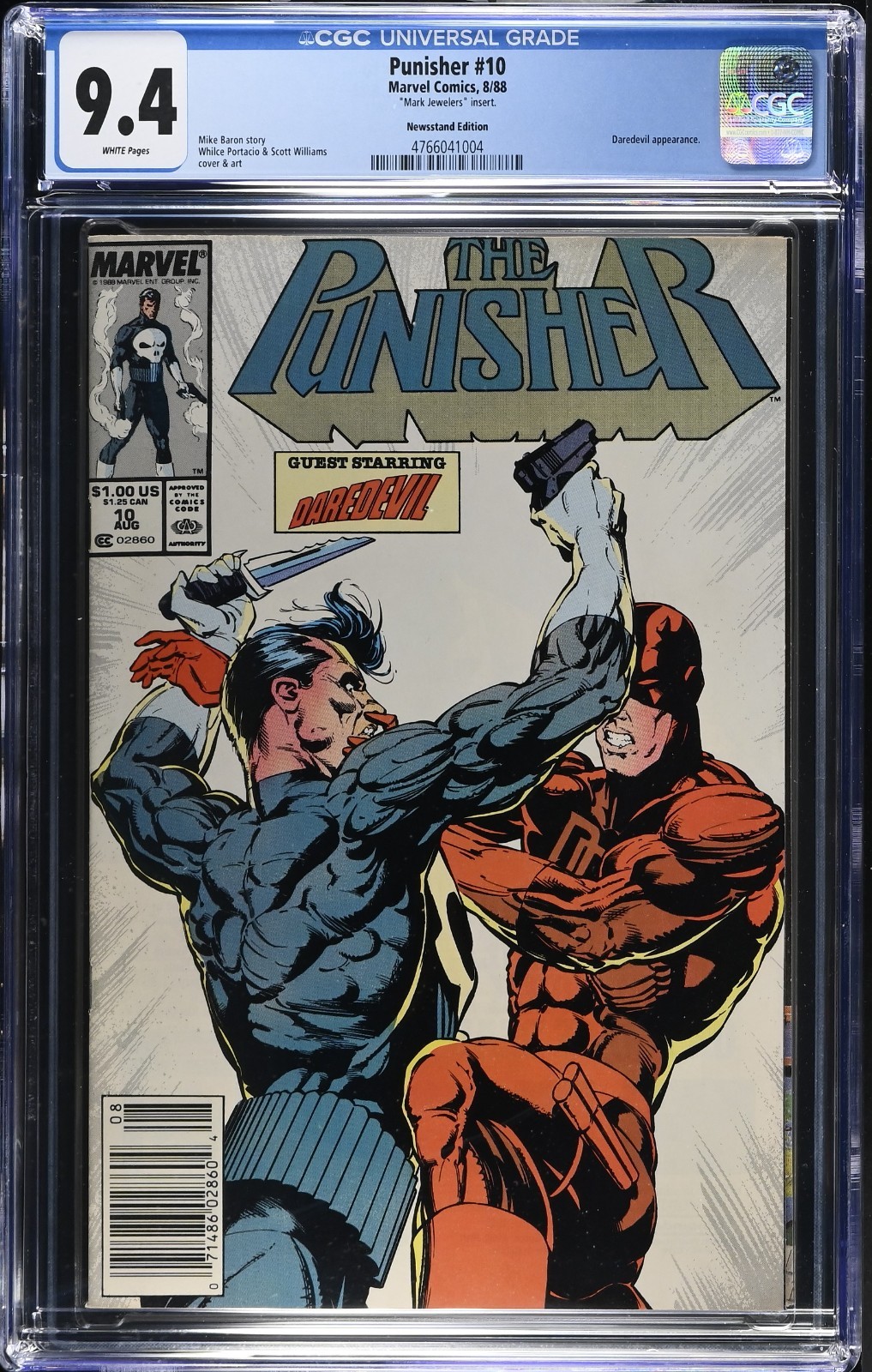 Punisher #10~CGC 9.4~Marvel Comics 8/88~Rare Mark Jewelers Variant~vs. Daredevil