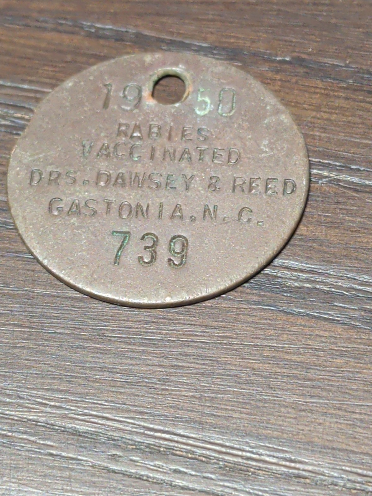 Vintage Dog License Rabies Vaccine Gastonia North Carolina 1950 Dawsey Reed 739