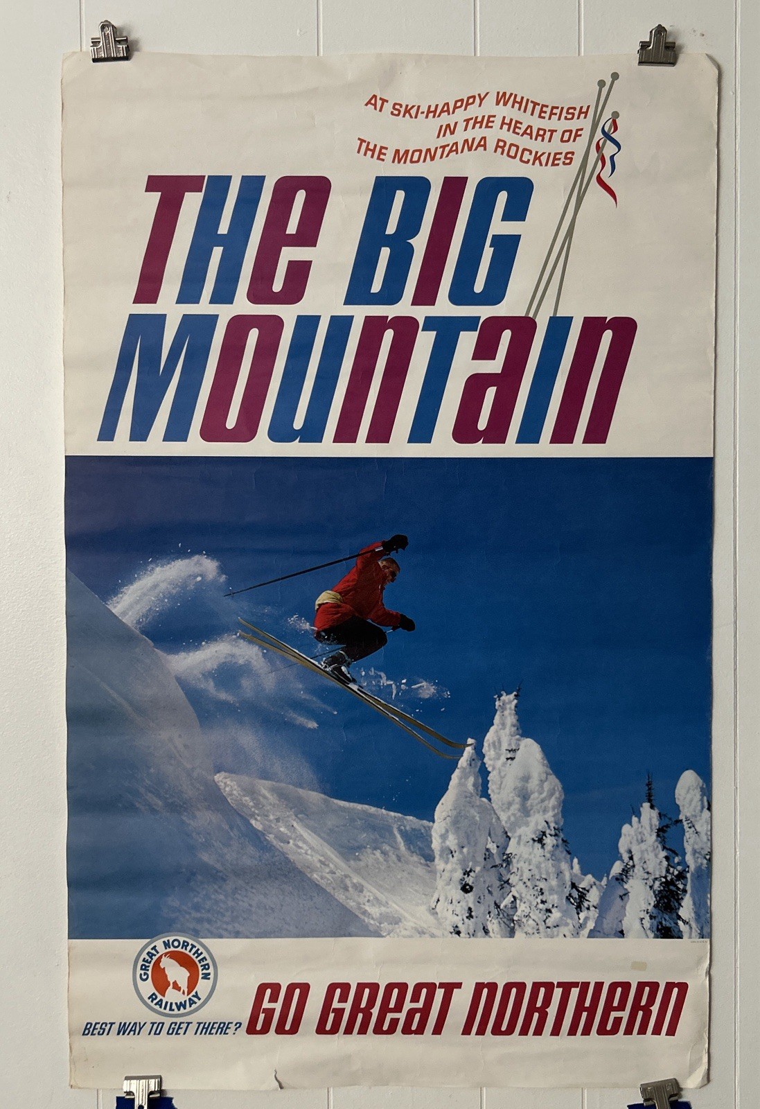 Vintage Great Northern Railroad Poster - Ski Whitefish Montana 25”x40”