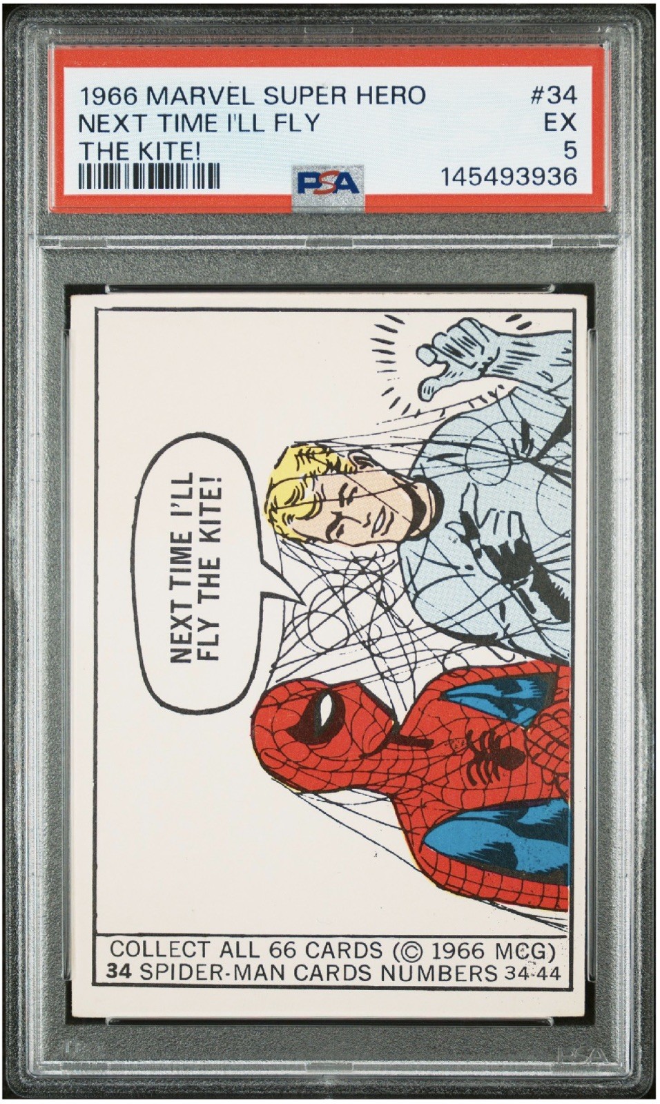 1966 Marvel Donruss Super Heroes #34 NEXT TIME I\'LL FLY THE KITE PSA Graded 5