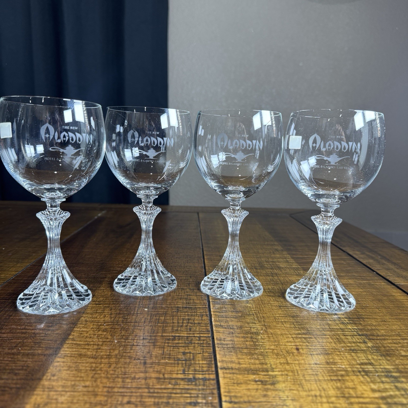 Vtg NOS Aladdin Hotel & Casino Las Vegas Mikasa Cut Crystal Etched Wine Glasses