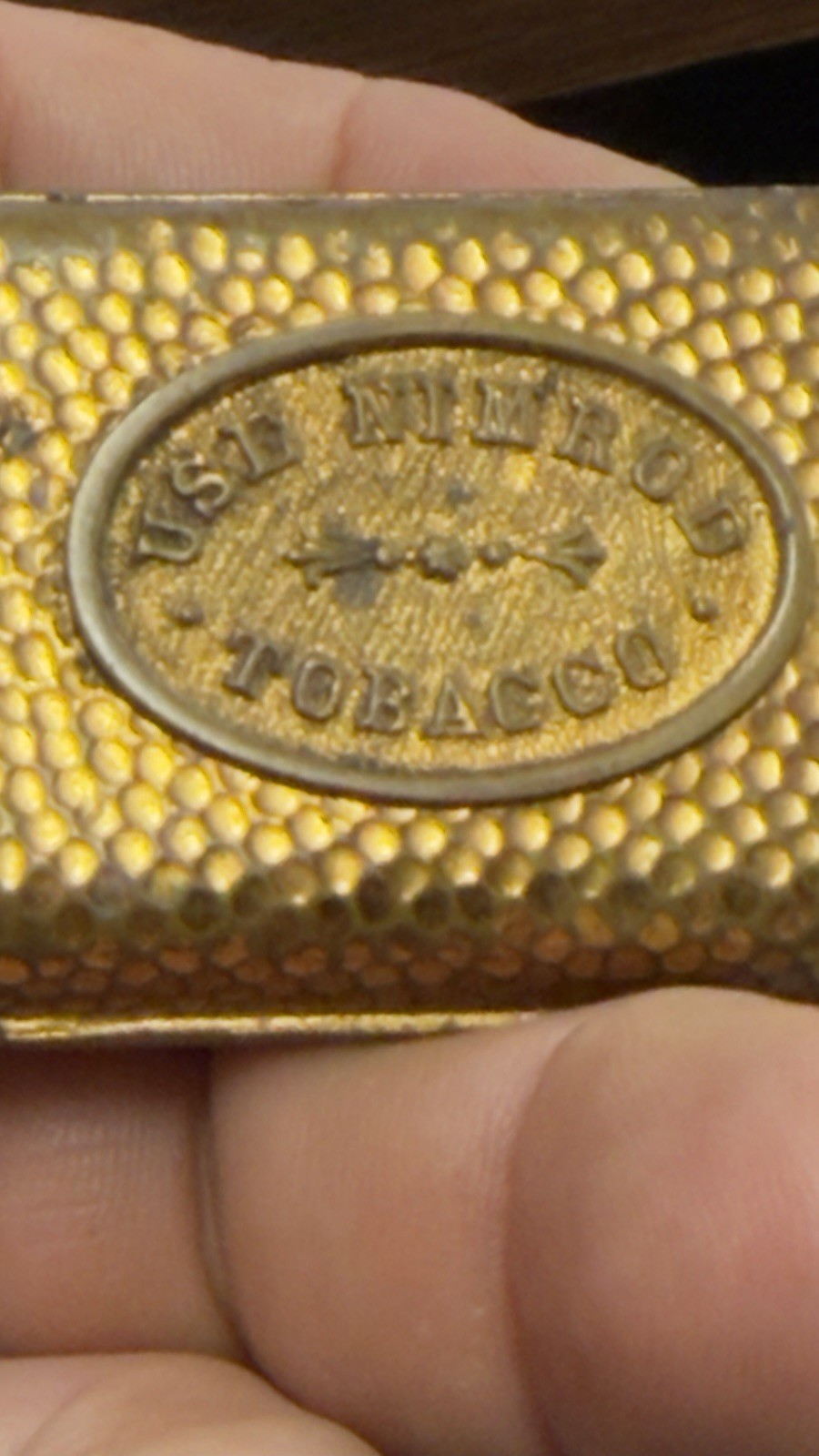 Antique Nimrod Tobacco Advertising Match Safe Striker Textured Brass Toned Case