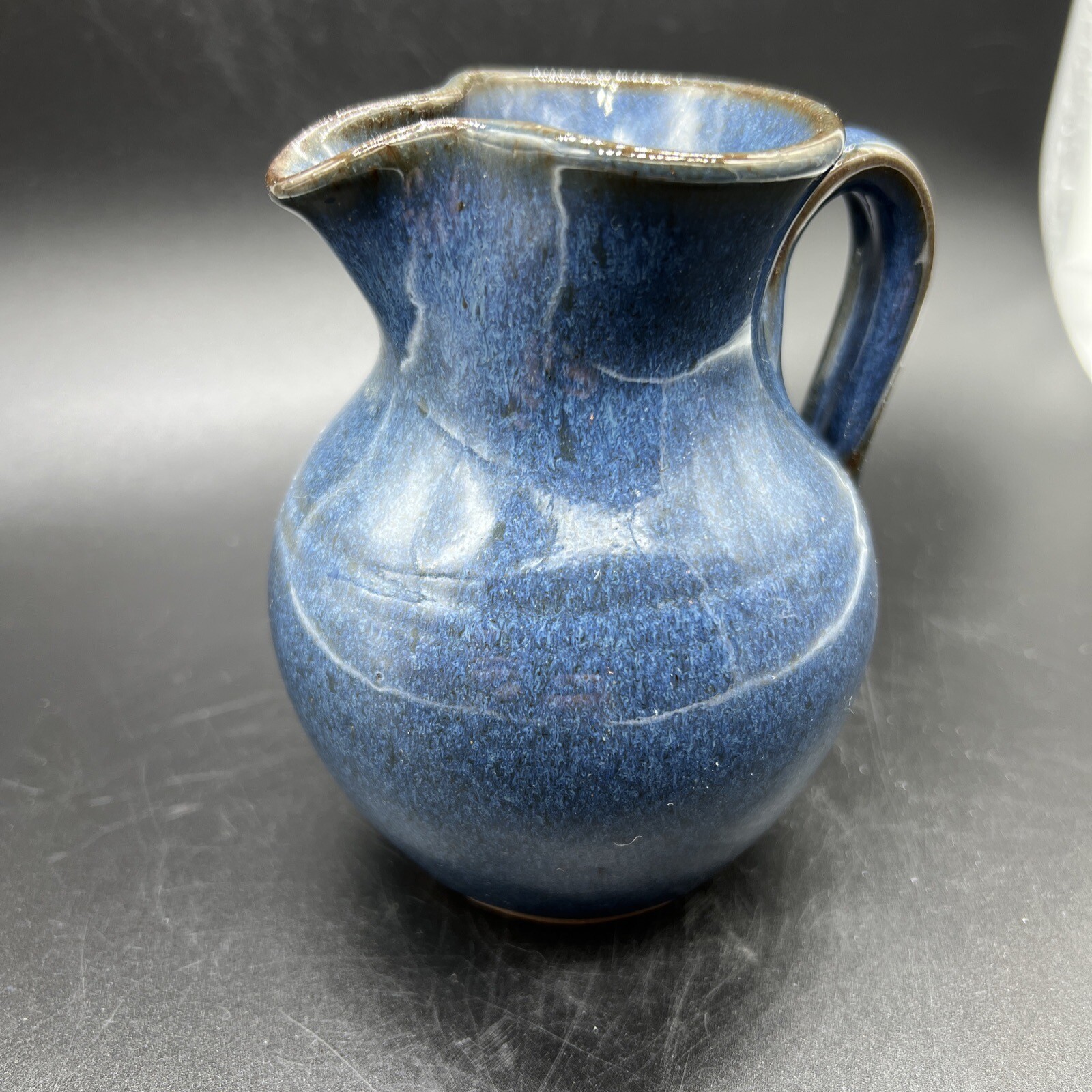 Exceptional Jugtown Ware Blue Glazed 5” Pitcher With Impressed Stamp