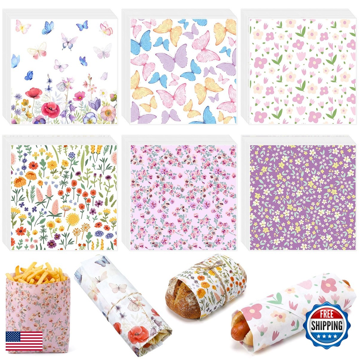Reallnaive 300 Pcs Butterfly Flower Wax Paper Sheets 12 x 12 Inch