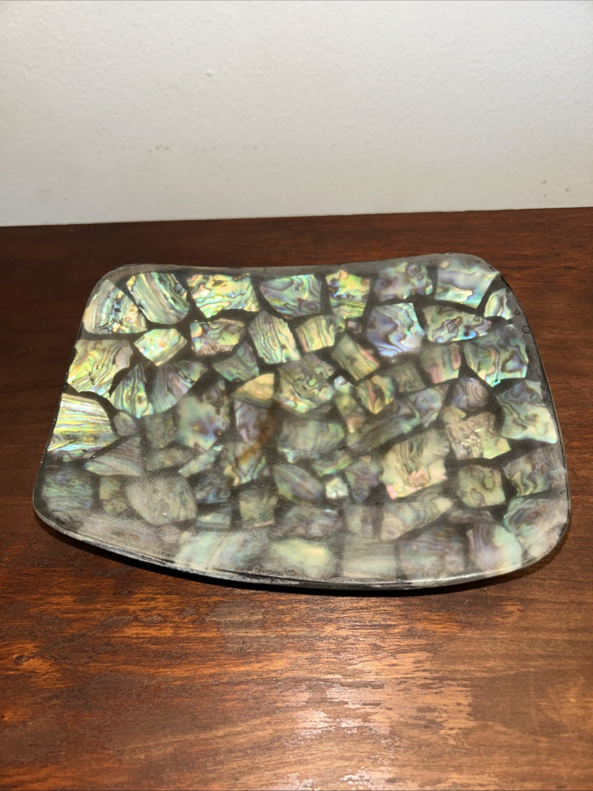 Three Footed 7.25” Abalone Shell Ceramic & Lacquer  Dish EXQUISITE