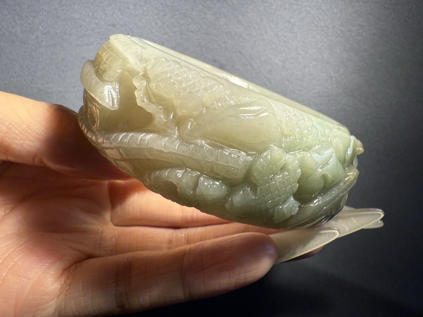 58.5mm Natural Mongolian Jade Bangle/Shetei Cui/Hand Carved Ink Painting