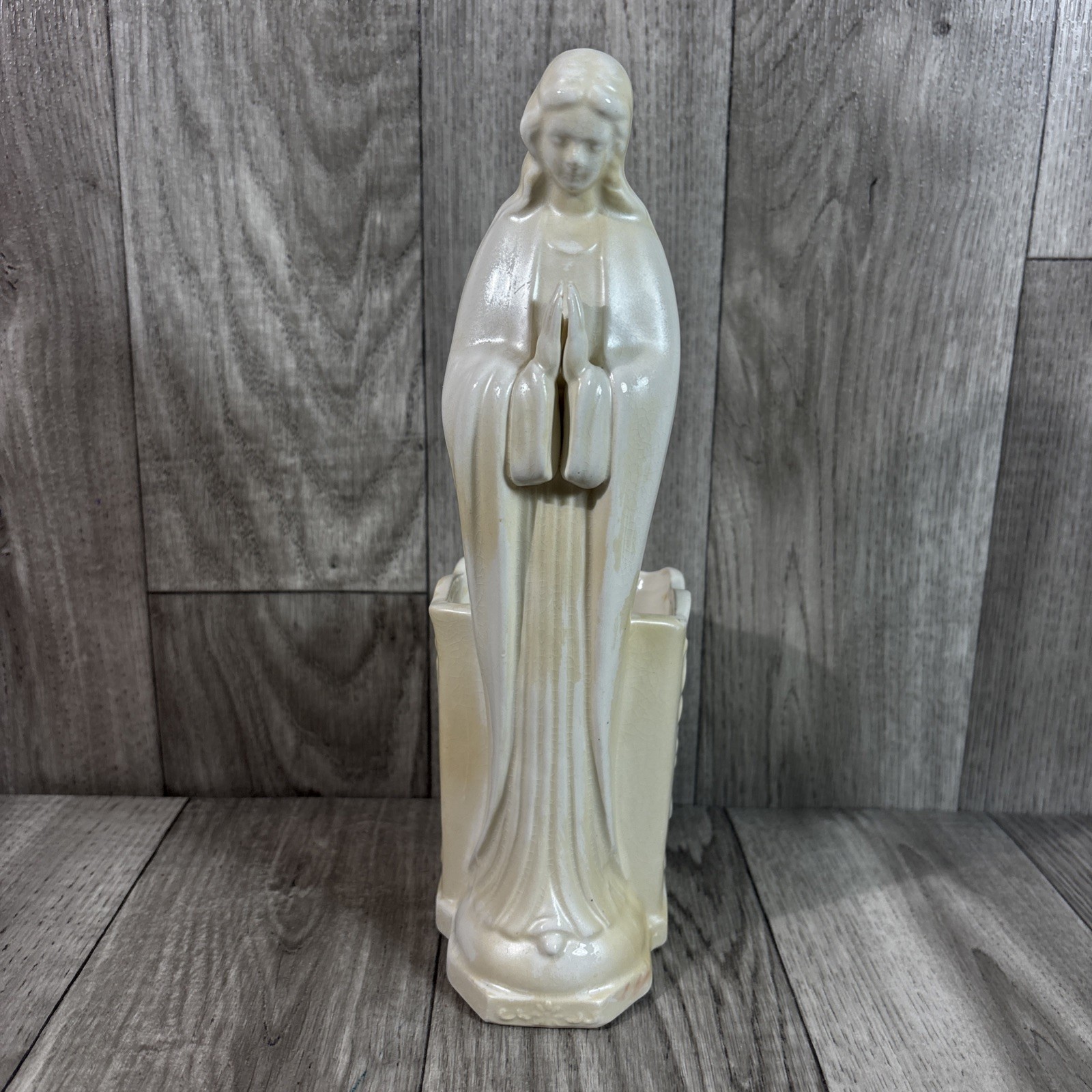 Vintage Ceramic Praying Virgin Mother Mary Figural Planter Vase 9.75”  by Ruben