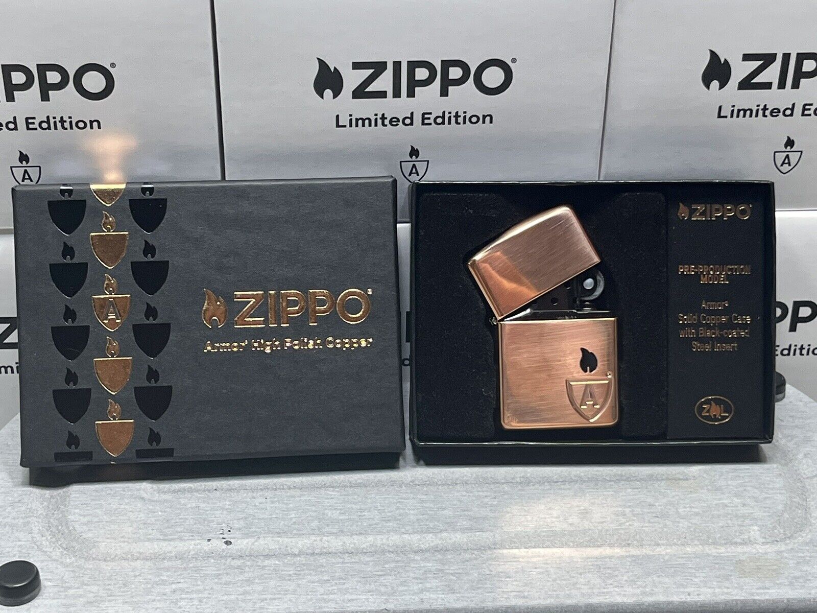 Zippo Lighter Limited Edition Solid Copper Case Armor Lighter, Black Insert NEW
