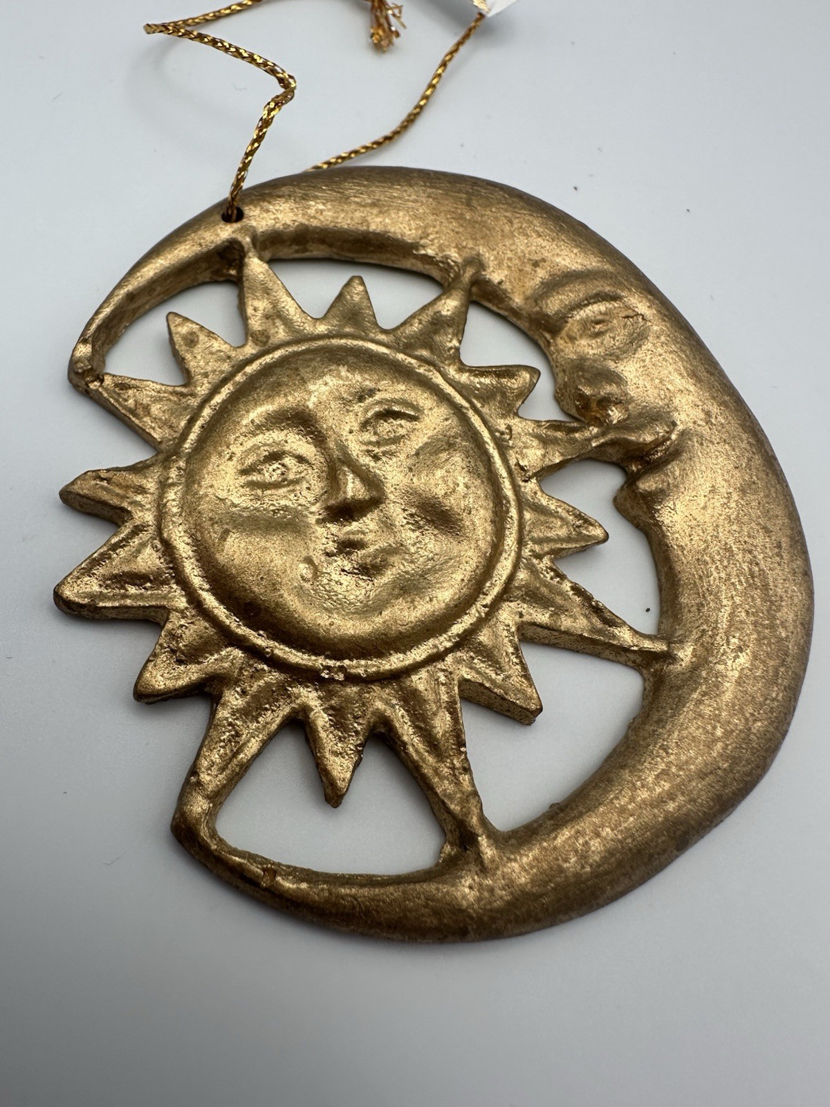 Anthropomorphic Celestial Sun and Moon ornament with gold antique finish RARE