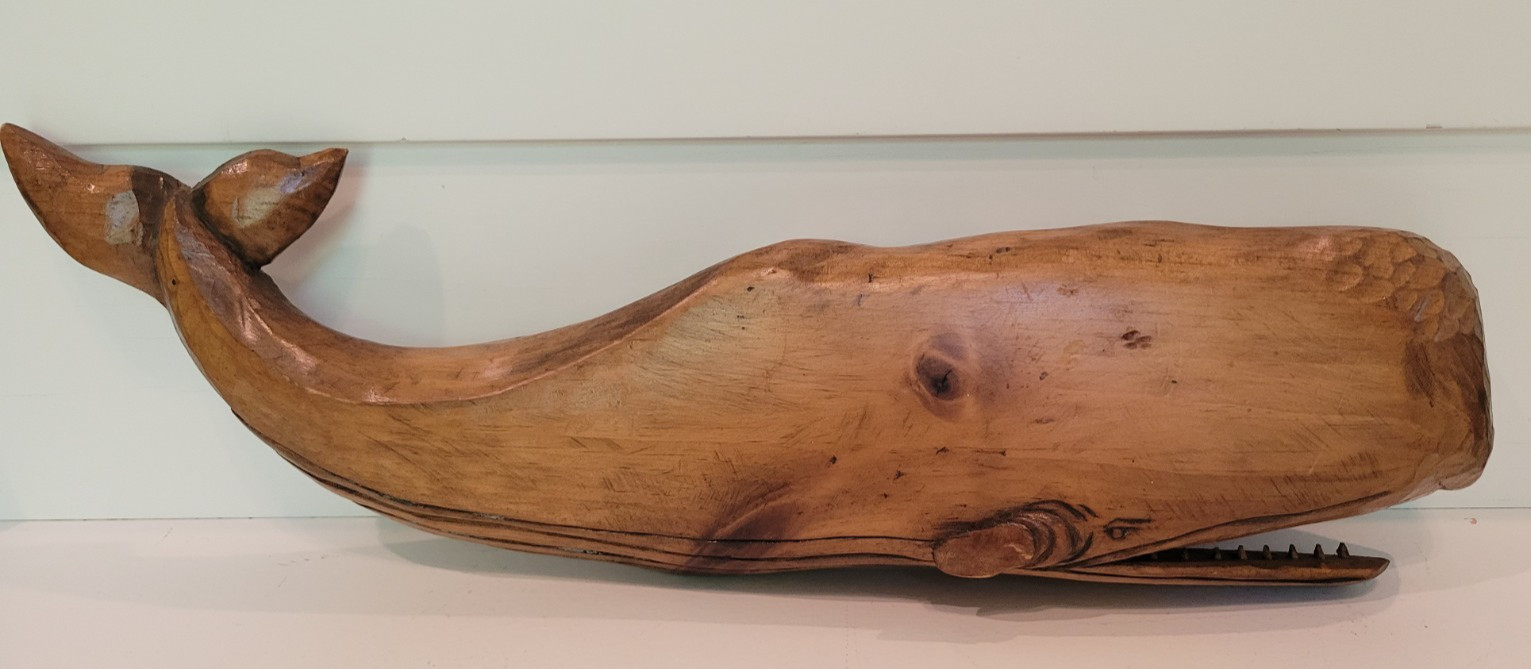 Vintage Folk Art Wood Hand Carved Whale Wood Figurine Sculpture by G. Minneker