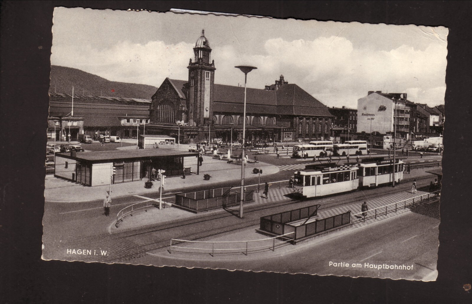 1962 Hagen, Germany Train & Bus Station Chrome B&W Postcard