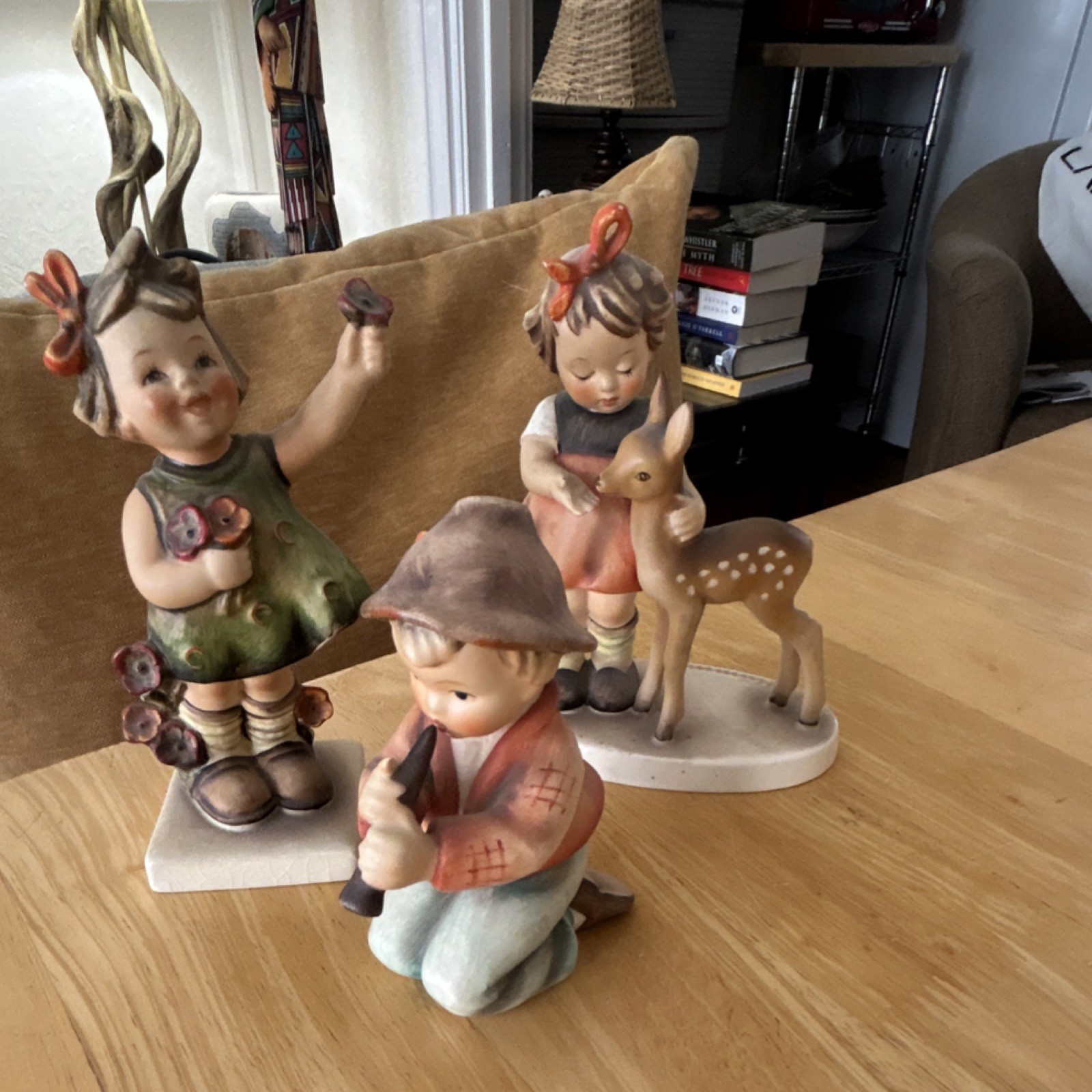 Goebel Painted Porcelain Figurines Set of 3 Children w/ Deer, Flowers, Flute