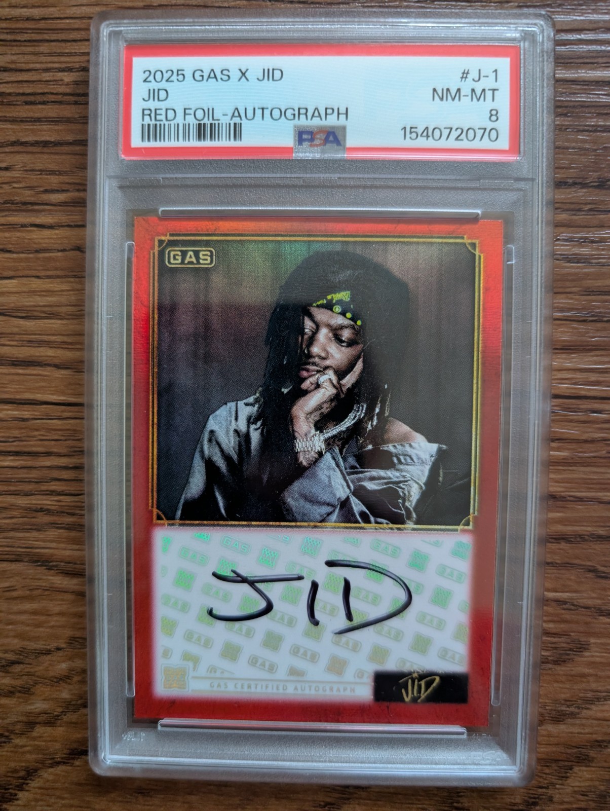JID J.I.D 2025 GAS Culture X Complex Trading Card AUTO RED FOIL 3/5 PSA 8