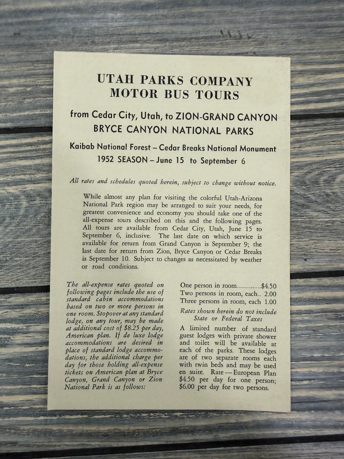 1952 Utah Parks Company Motor Bus Tours Brochure Zion Grand Canyon Bryce NPS
