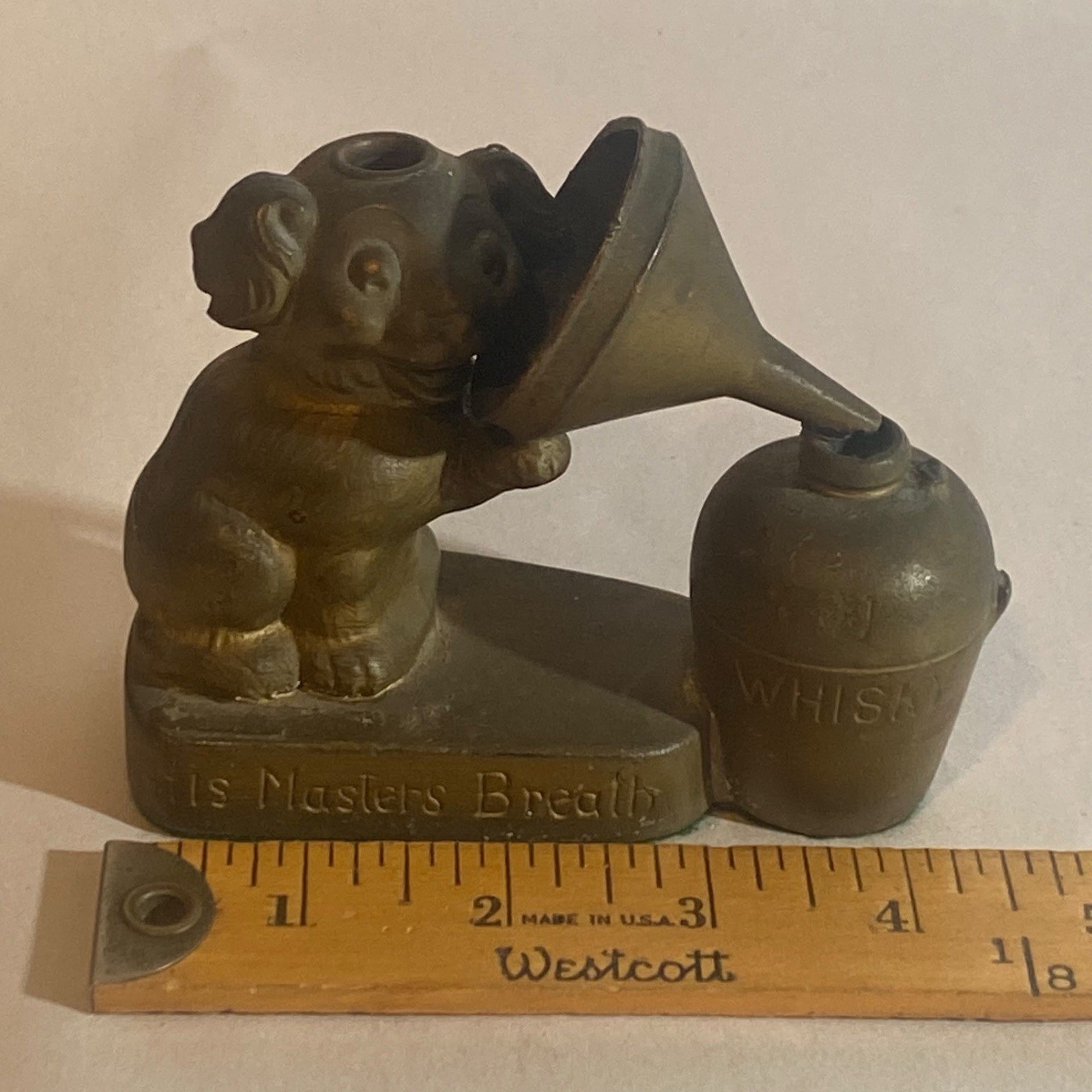 ANTIQUE HIS MASTERS BREATH DOG WHISKEY FIGURAL PEN HOLDER “RCA NIPPER SPOOF”