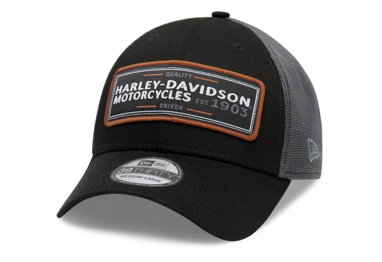 New Harley-Davidson New Era 39THIRTY Mesh Back Flex Hat Black L/XL Front Patch New Harley-Davidson New Era 39THIRTY Mesh Back Flex Hat Black L/XL Front Patch
