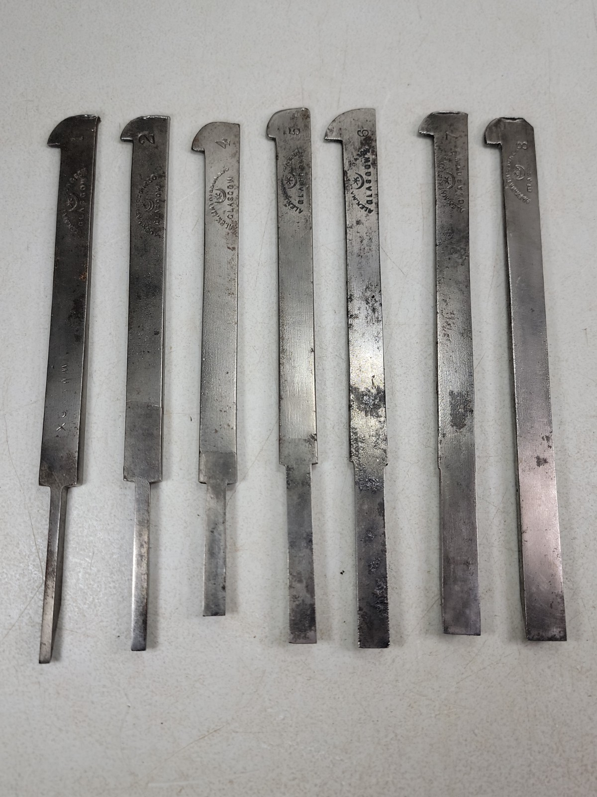 Vintage Alex Mathieson & Son Glasgow Plow Plane Blade Iron Cutter Lot #1-2 #4-8