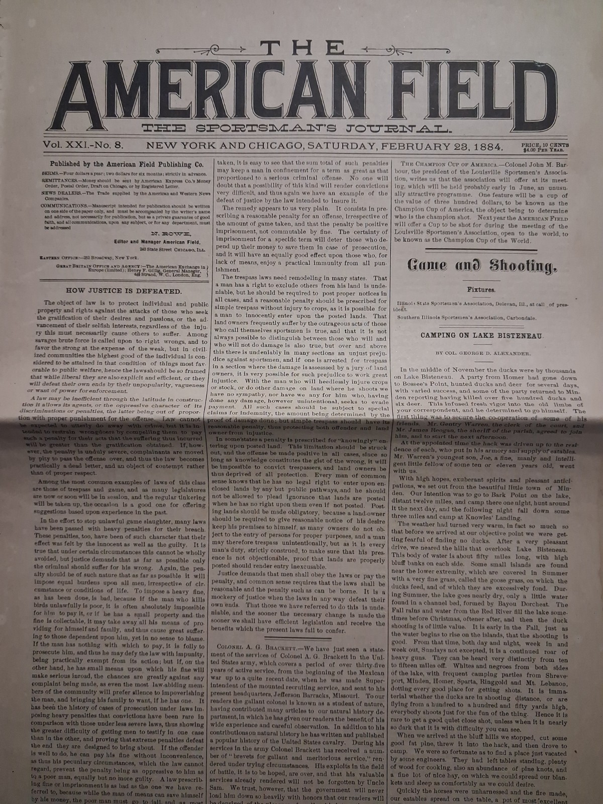 1883 THE AMERICAN FIELD The Sportsman's Journal Feb 23rd