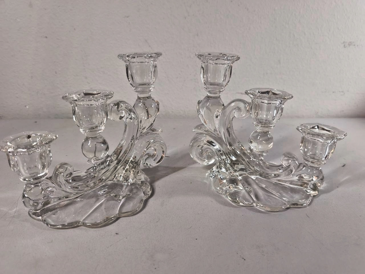 Set of 2 Vintage Cambridge Caprice Clear 3-Light Candlestick Holders